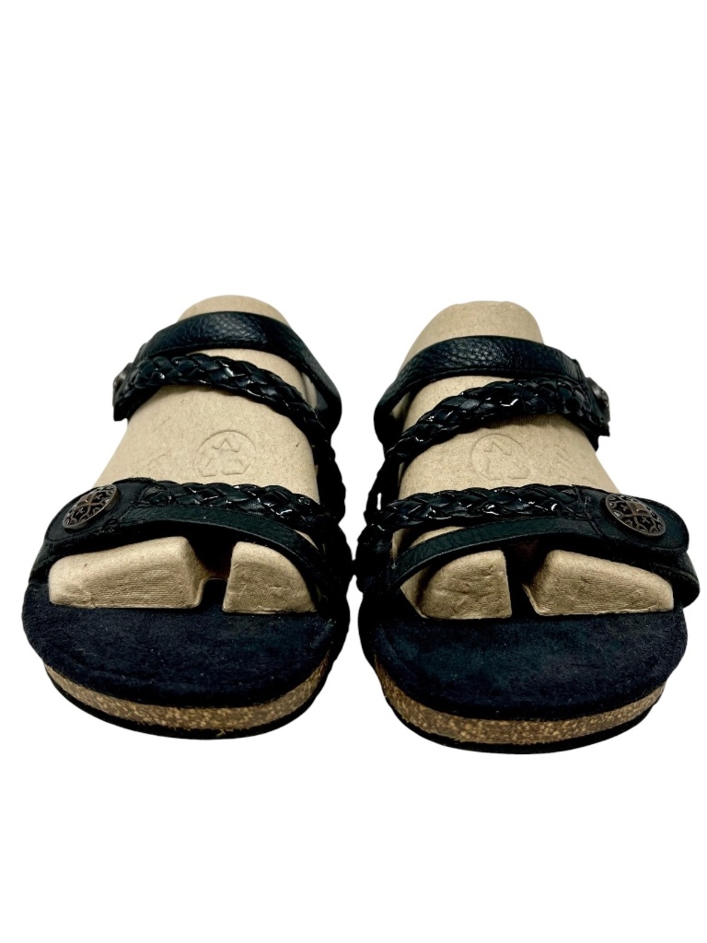 Women's Aetrex Janey Braided Slide Black Leather Slip On Sandal size 8 - Picture 3 of 13
